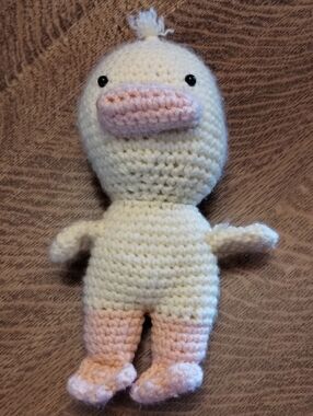 Handmade Crocheted Duck Plush - Light Pink And Yellow